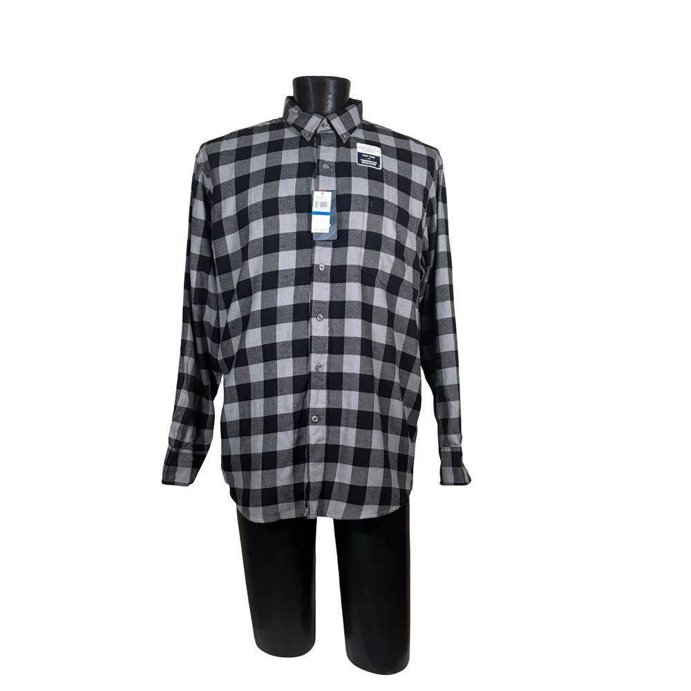 IZOD Menās XL Super Soft Performance Flannel Gray Black Plaid NEW